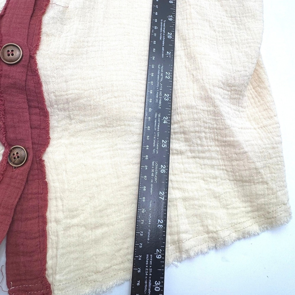 EASEL Women's 2X‎ Burgundy Cream Mixed Plaid Gauze Button Down Long Sleeve Shirt - Picture 6 of 7